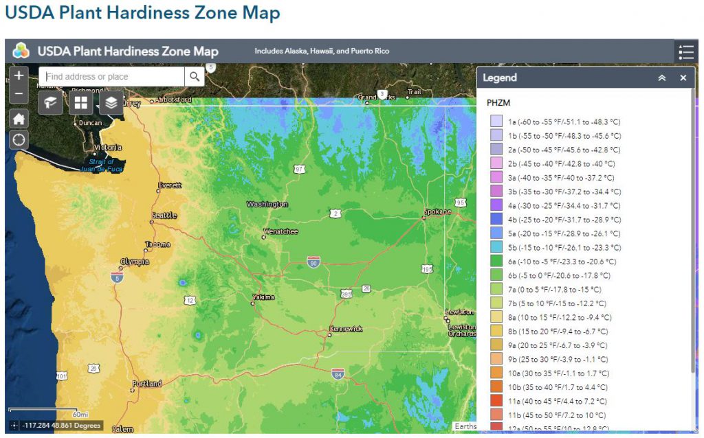 usda hardiness zone map washington state