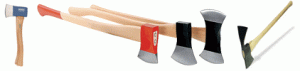hatchet and axes including double bladed, wedge style, and pulaski with axe side and hoe side. 