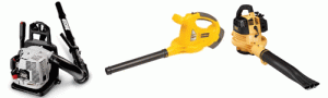 leaf blowers: gas-power back pack style and electric and gas-power hand held models