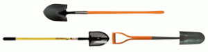 three round or spade shovel with straight or D-handle