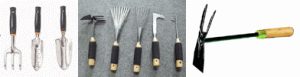 short handle tools including trowels, hand rakes and several hand cultivators